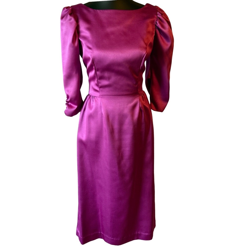 Vintage‎ House of Bianchi Satin Puff Sleeve Dress Prom Barbie Core Sz 10 READ - Picture 2 of 12